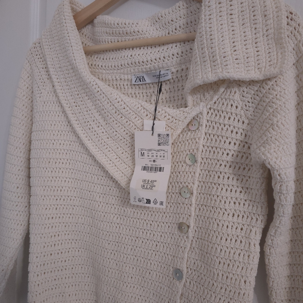 Zara Cream Knit Button-Front Cardigan - Picture 2 of 5